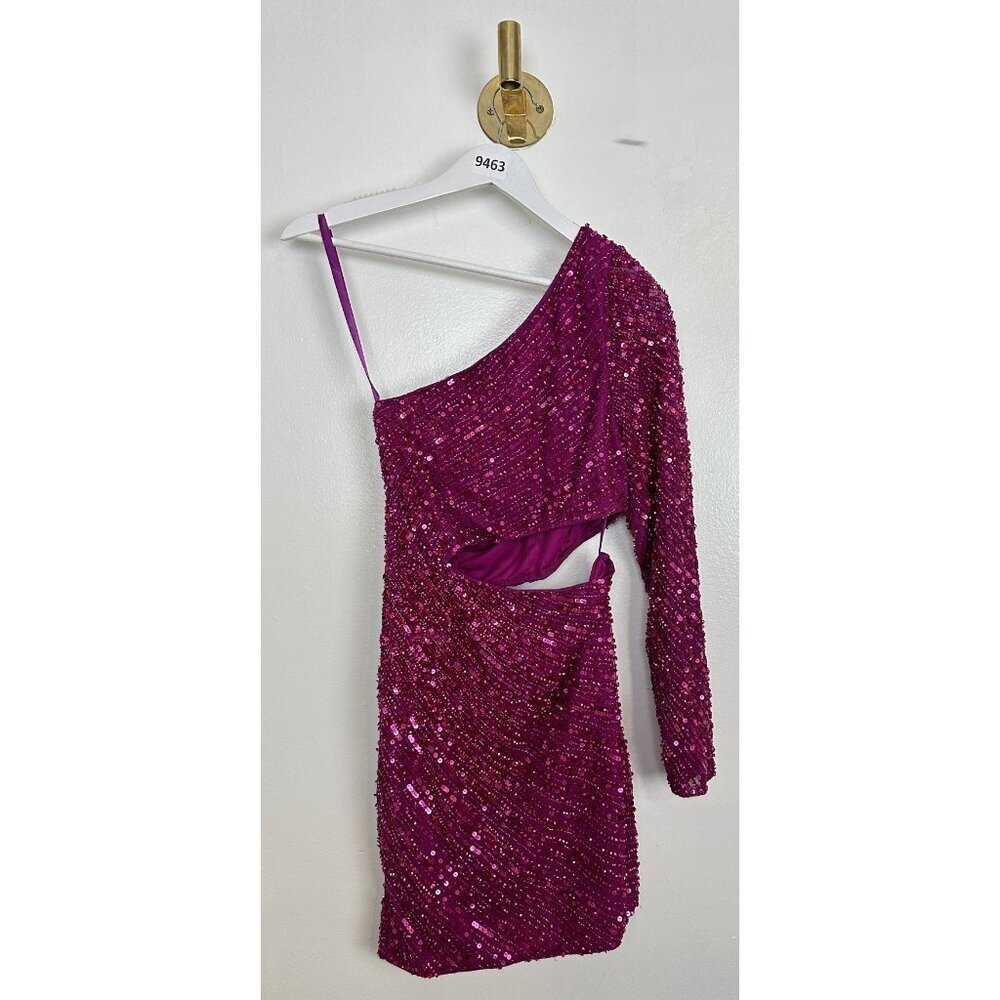 MAC DUGGAL Beaded One Sleeve Dress in Fuchsia Size US 6 - Picture 6 of 11